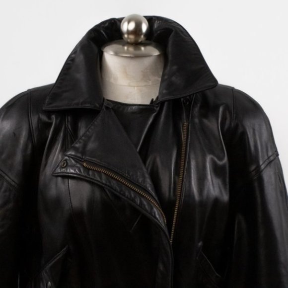 Vintage 80s Black Leather Jacket M Footballer Short Blazer Coat - Picture 2 of 14